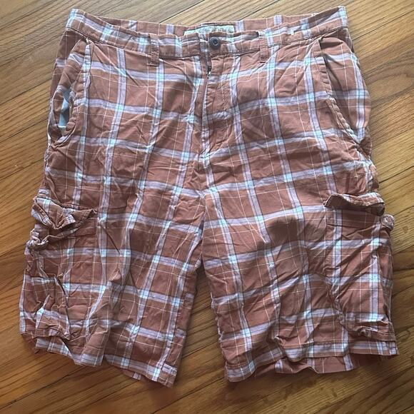 Cabelas Casual Plaid Orange Cargo Shorts - Picture 1 of 12